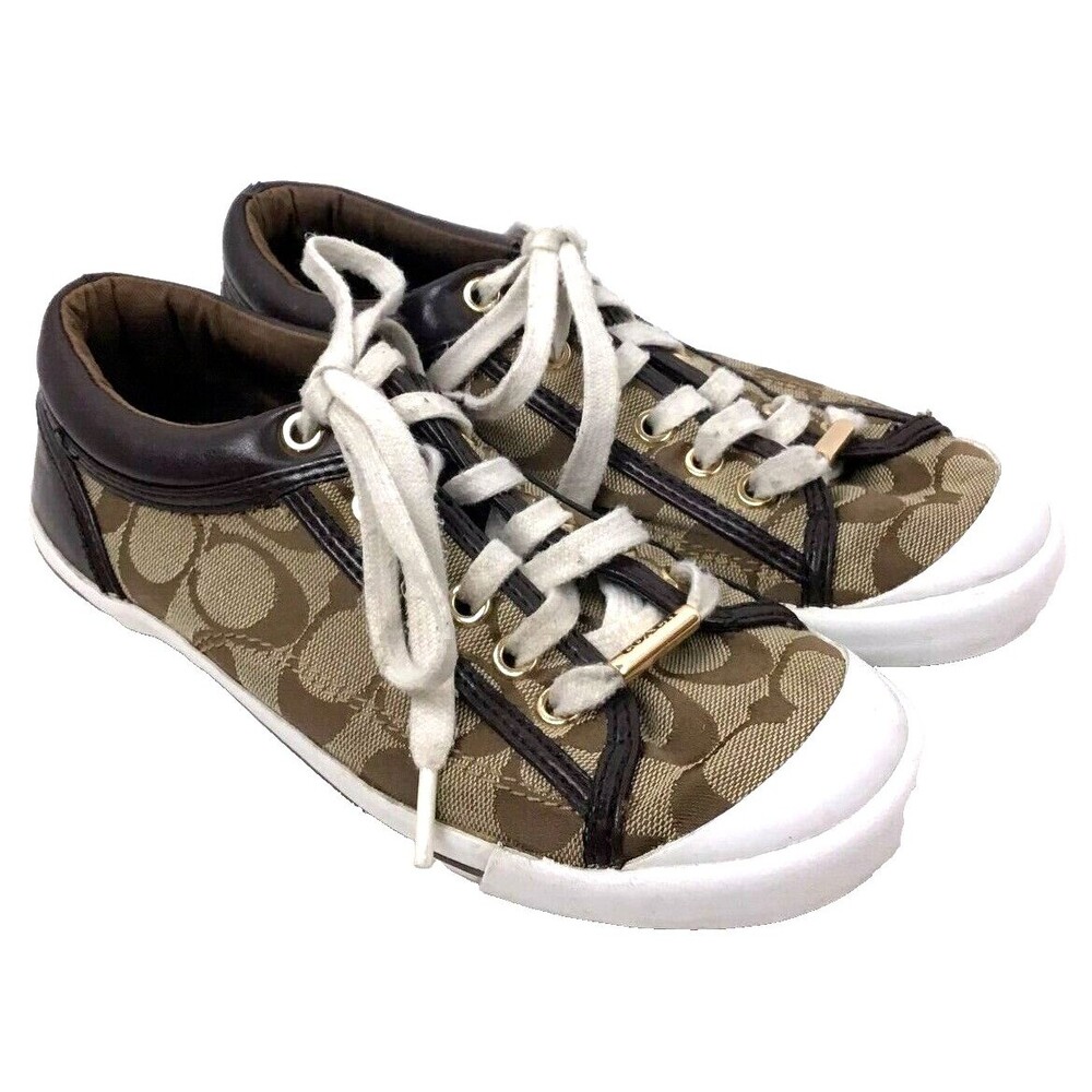 Coach Womens Size 6 Sneakers Logo Khaki Brown Francesca Lace Up Shoes Lace